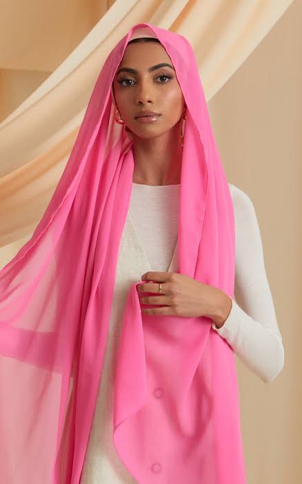Premium Quality Imported Fabric 2-in-1 Chiffon Hijab with Attached Cap - Baby Pink