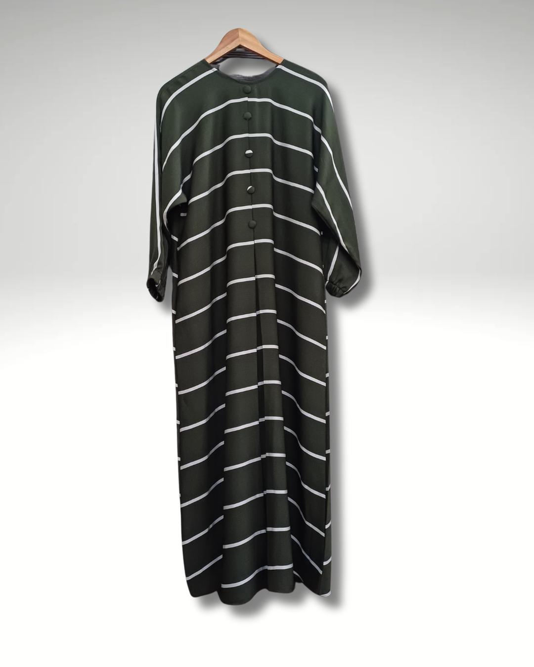 Striped Abbaya Dark Green Color