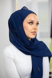 Premium Quality Imported Fabric 2-in-1 Chiffon Hijab with Attached Cap - Navy Blue