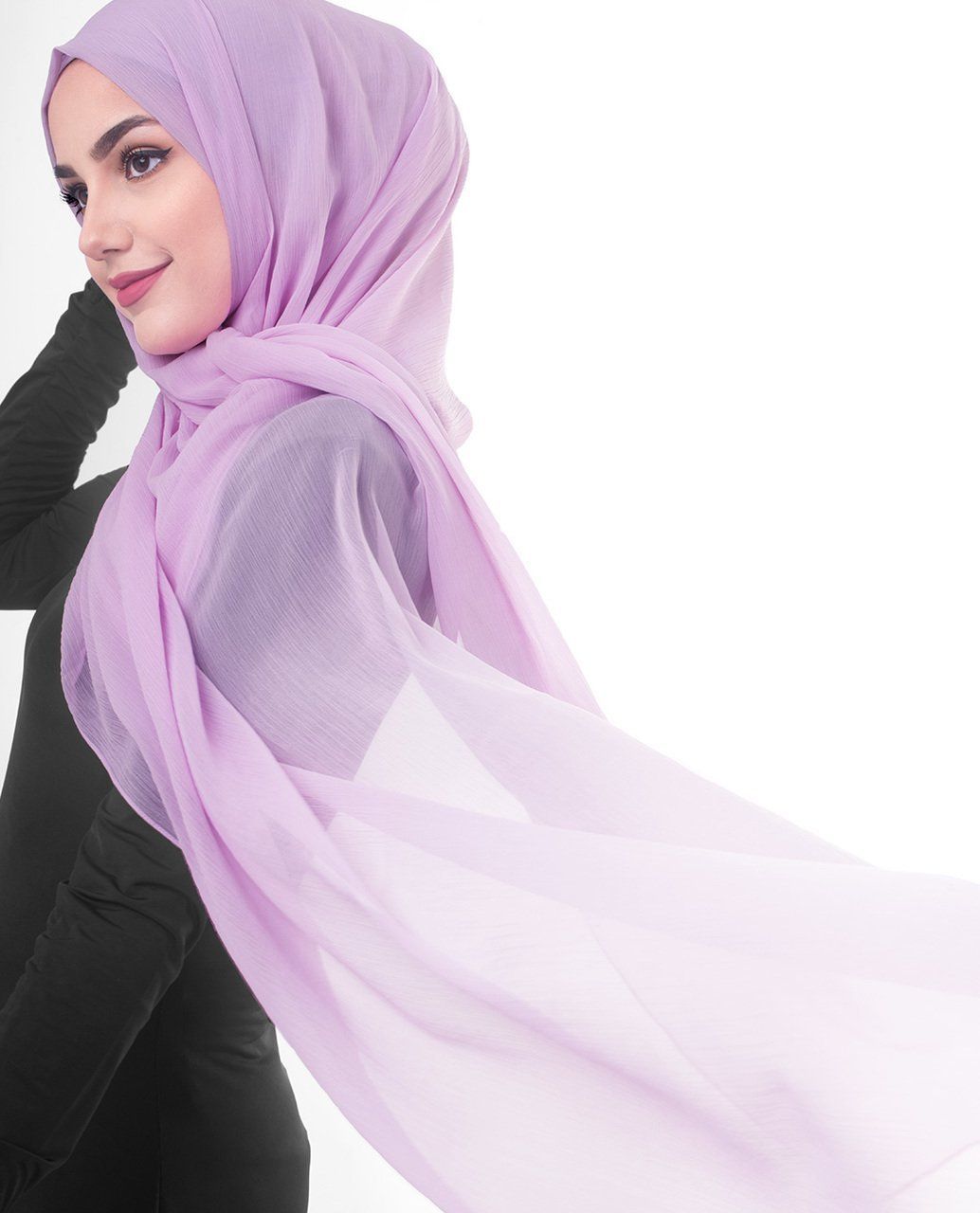 Premium Quality Imported Fabric 2-in-1 Chiffon Hijab with Attached Cap - Light Purple