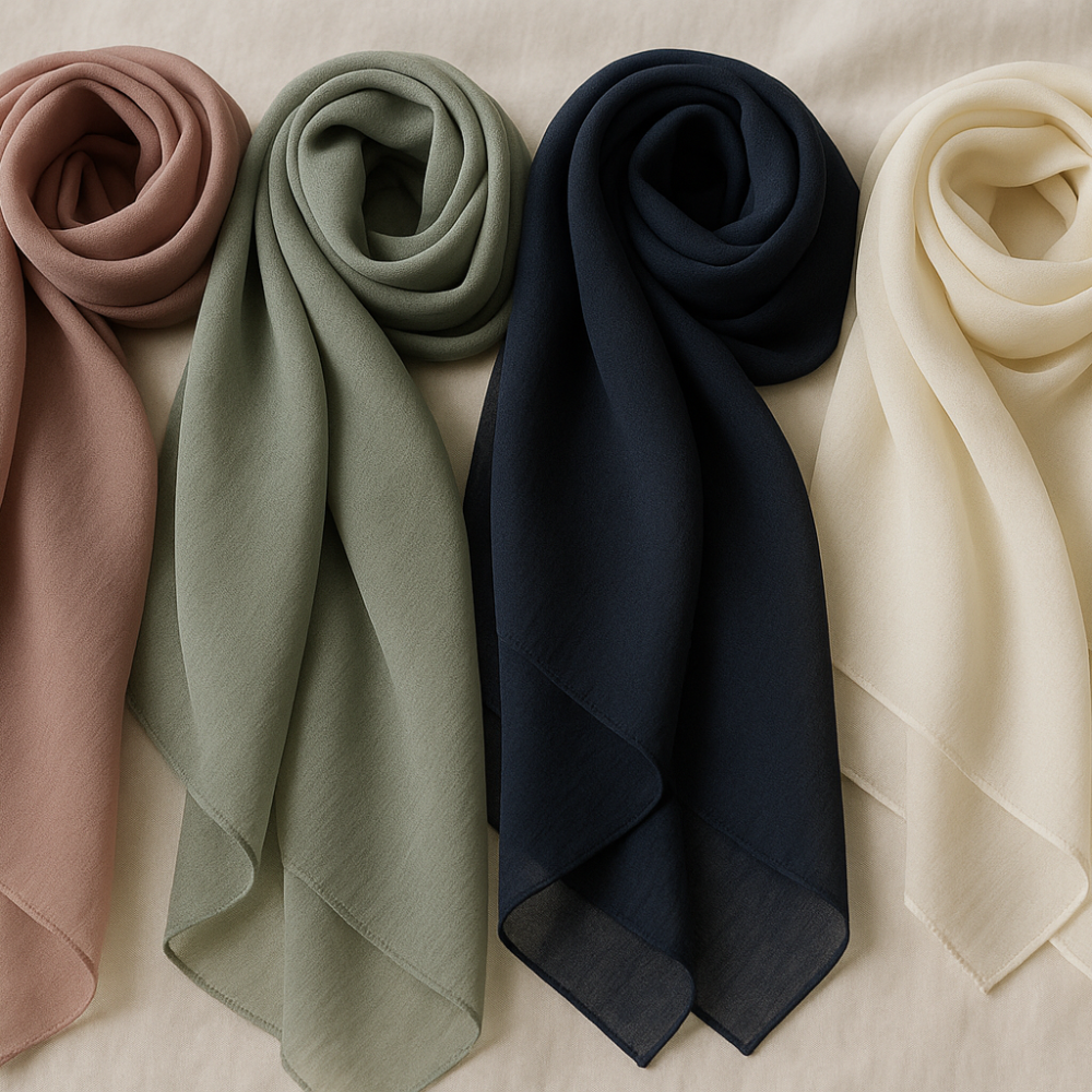 Collection of chiffon hijabs in various colors
