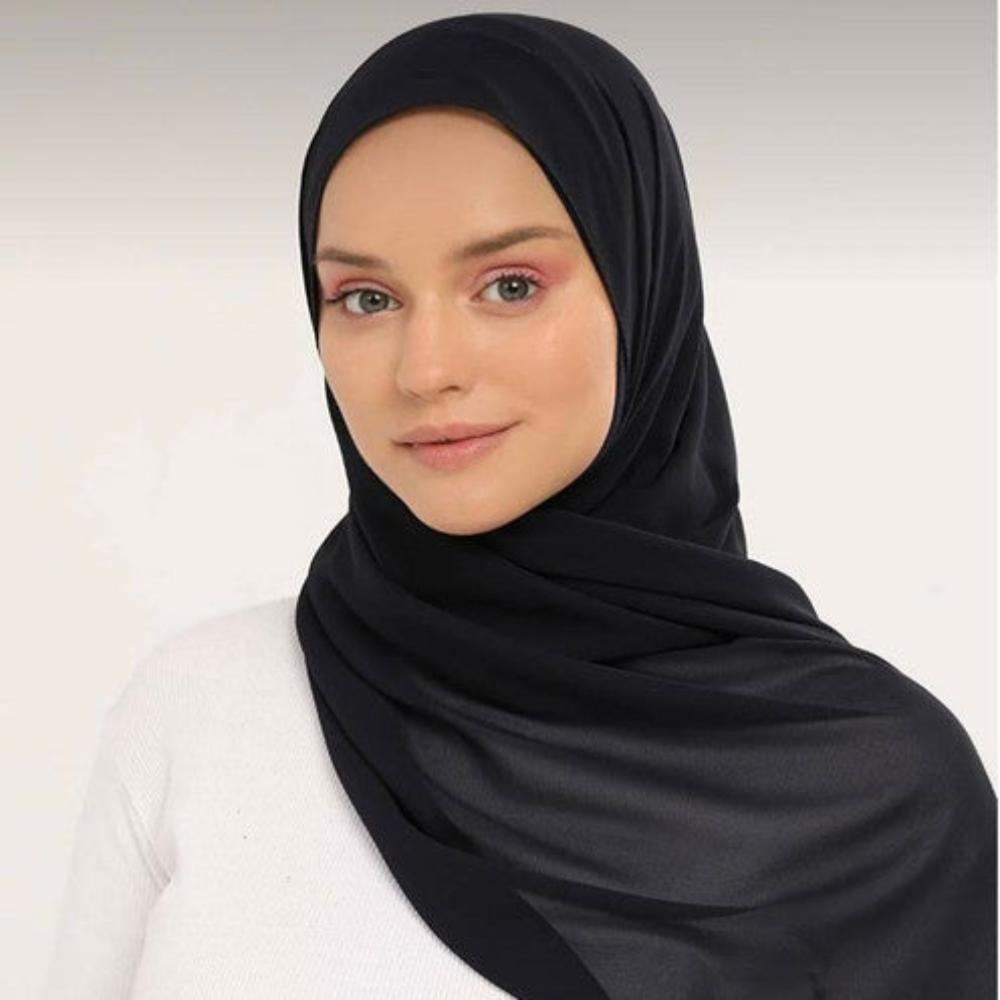 Premium Quality Imported Fabric 2-in-1 Chiffon Hijab with Attached Cap - Black | Nest Mart | Free Shipping