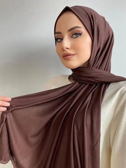 Premium Quality Imported Fabric 2-in-1 Chiffon Hijab with Attached Cap - Brown | Nest Mart | Free Shipping