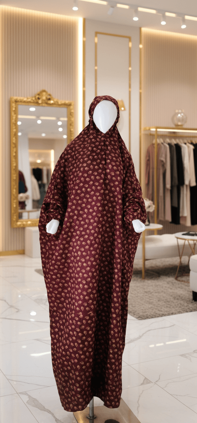 Full Length Random Printed Namaz Chaddar with Sleeves and Adjustable Naqab