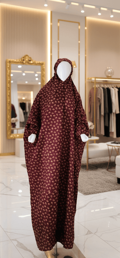 Full Length Random Printed Namaz Chaddar with Sleeves and Adjustable Naqab