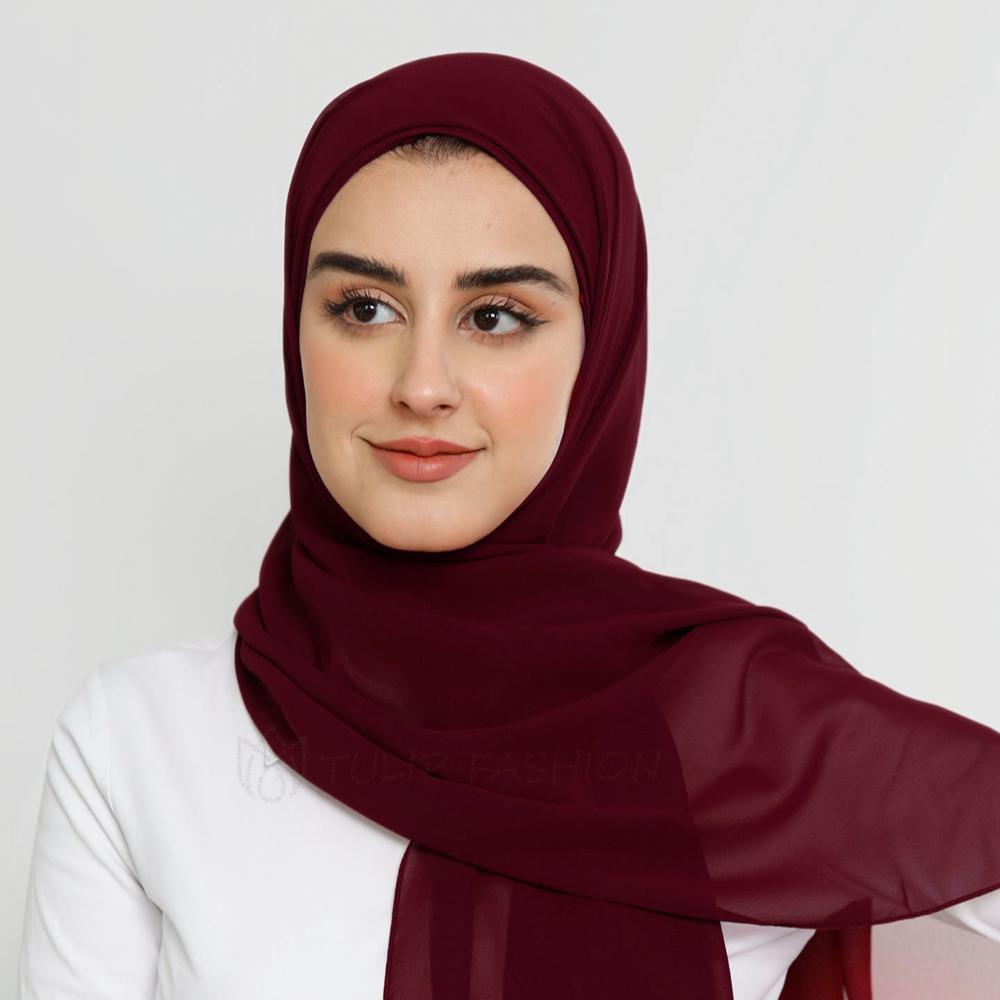 Premium Quality Imported Fabric 2-in-1 Chiffon Hijab with Attached Cap - Maroon | Nest Mart | Free Shipping