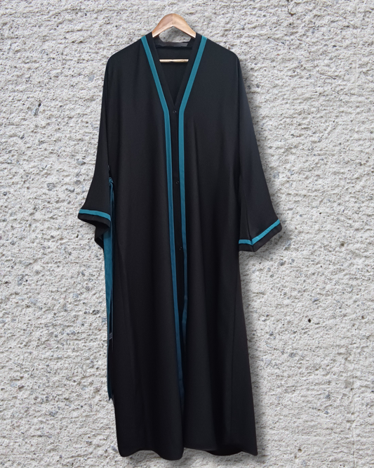 Luxe Abbaya Black with Dark Green Piping