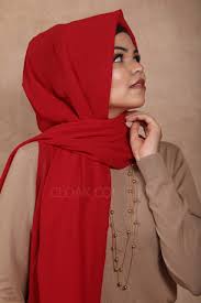 Premium Quality Imported Fabric 2-in-1 Chiffon Hijab with Attached Cap - Red | Nest Mart | Free Shipping